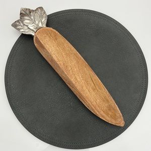 NEW • Wooden Carrot Tray With Metal Leaf Accent 16”
